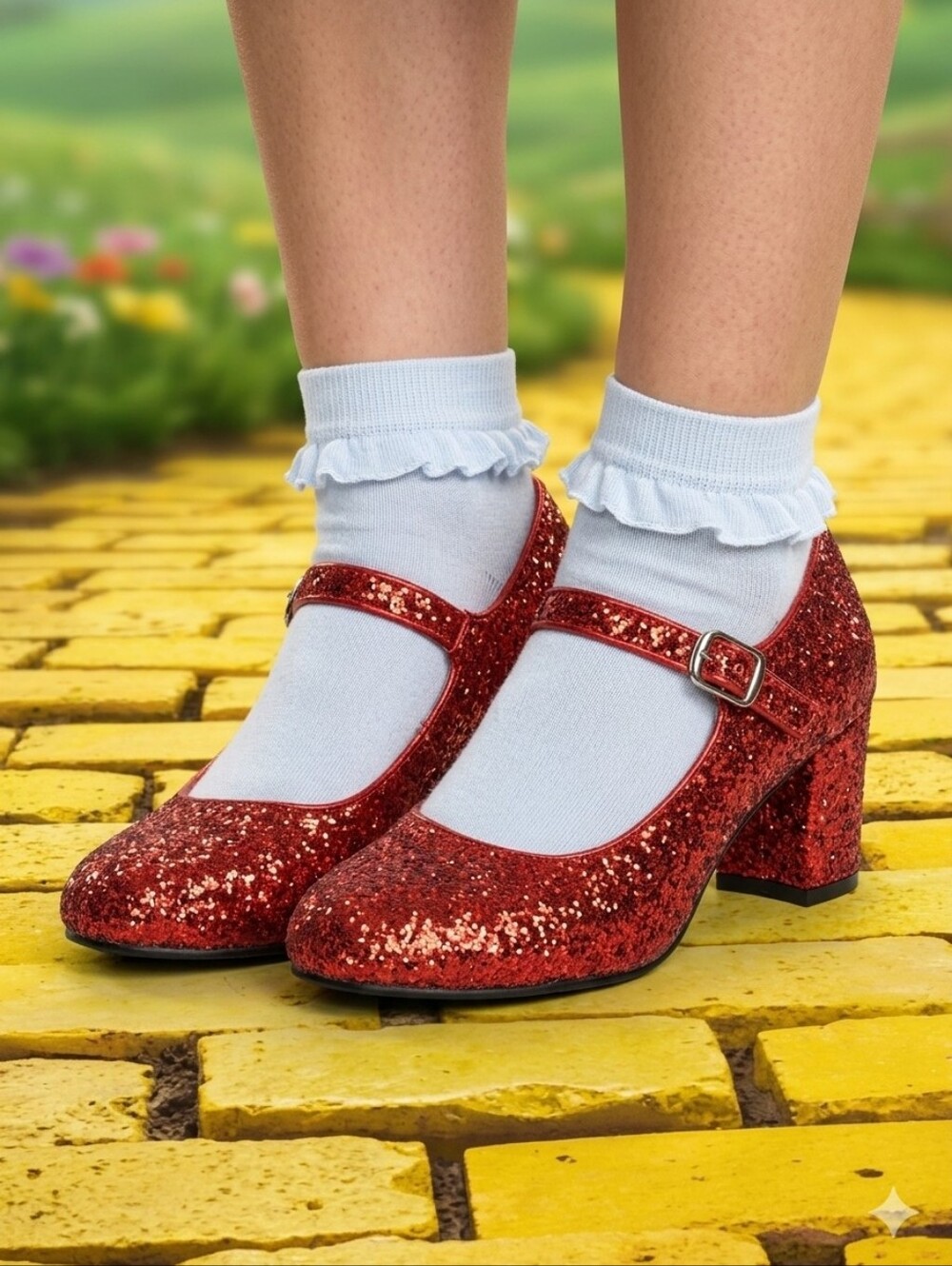 Funtasma Ruby Red Glitter Mary Jane Low Block Heel Dorothy Wizard Of Oz Shoes